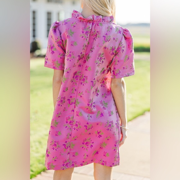 Voy Brocade Floral Pink Dress S/M - Picture 3 of 11